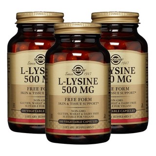 SOLGAR L-離胺酸素食膠囊 500mg, 100顆, 3罐