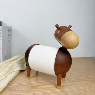 애니멀 우드 원목 집들이 선물 두루마리 휴지걸이 케이스, 1개, 브라운