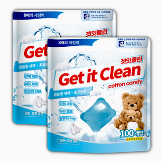 겟잇클린 초고농축 캡슐세제 코튼캔디, 2개, 100개입