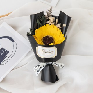 仿真花束 玫瑰 香皂花 禮品手工花裝飾, 黑色紙太陽花,長度16*7CM, 1個