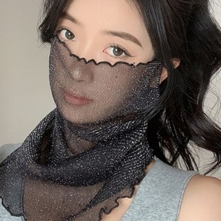 쉬폰 쿨 스카프 시스루 목토시 여름 쿨목토시 넥워머 자외선차단 얼굴 가리개, 검정+그레이
