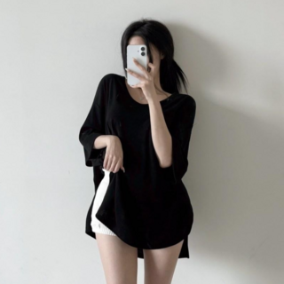 투디 여리핏 레이온 찰랑 7부 루즈핏 반팔티셔츠 박스티 국내제작 2컬러