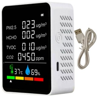 高雄現貨 附發票 六合一空氣品質監測器 PM2.5 甲醛 TVOC 二氧化碳 溫度 濕度 空氣檢測器, 1個, 6合1空氣品質監測器