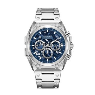 MEGIR 남성용 럭셔리 비즈니스 시계 스테인리스 스틸 쿼츠 손목 시계 달력 야광 시계 남자 시계 신제품