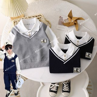 【BabyBear】現貨 男童長袖POLO衫 韓版假兩件學院風兒童上衣