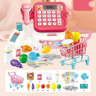 萌萌屋 兒童超市收銀機玩具組 29件仿真聲光計算功能 附購物車 角色扮演禮物, 1個, 多功能收銀機29件組(購物車)