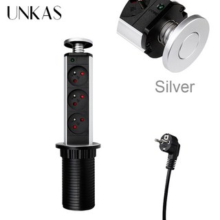USB 2구 콘센트 멀티탭 고용량 스마트 여행용 Unkas 16a pull pop up 3 power eu socket new black color port 주방 테이블 소켓, 실버 fr, 1개