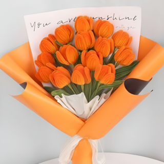 하루템 모루꽃다발 DIY 키트 핸드메이드 튤립 영구보존 인테리어 선물, 오렌지