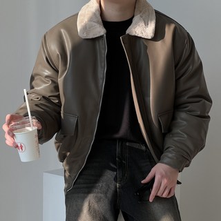 남자 에코 밍크 퍼 무스탕 겨울 레더 자켓 가죽 블루종 남성 잠바 점퍼 아우터 2Color