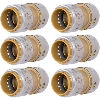 샤크바이트 맥스 1/2인치 커플링 4팩 황동 배관 피팅 연결 푸시 PEX 파이프 구리 CPVC PE-RT HDPE UR008A4, 1 in., 6 Pack, 1개