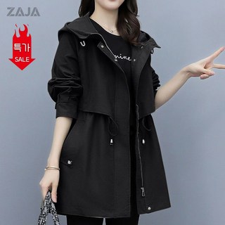 ZAJA 봄 가을 여성 카고 트렌치 코트 후드 루즈핏 캐주얼 하프 패션 트렌치코트