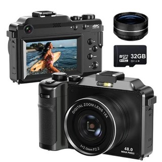 디지털 카메라 사진 촬영용 유튜브 4K HD 와이파이 라이브 스트림 웹캠 캠코더용 18X 줌 자동 초점 녹화 브이로그 56MP, With 32G Card, black-lens
