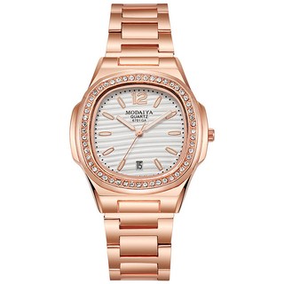 潮流時尚方形男士鋼帶石英腕錶，附日曆功能