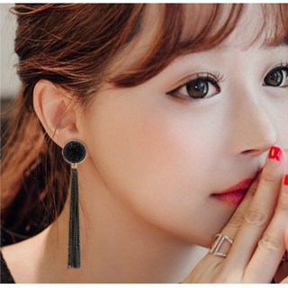 韓版東大門S925銀針鑲鑽長款流蘇耳環 復古氣質垂墜耳飾 可改夾式