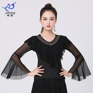 라인댄스복상의 레이스 연습복 라틴 망사 스포츠 여성 경기복, 4XL, 검은색