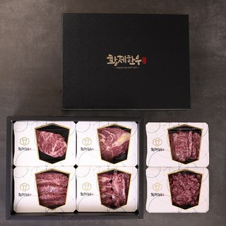 [황제한우] 1++ 황실세트 1.5kg 마장동 투뿔한우 구이용 선물세트 (등심 채끝 부채살 업진살), 1개