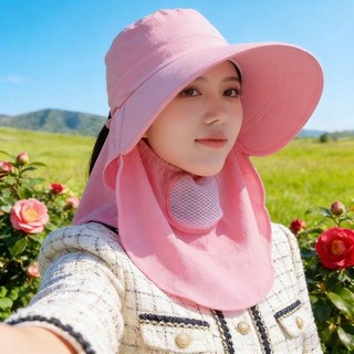 可拆卸遮臉漁夫帽，寬檐透氣防曬帽