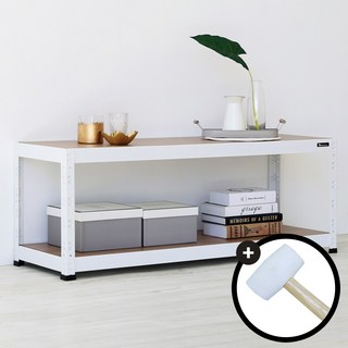 슈랙엣홈 무볼트 조립식 앵글선반 2단 블랙 화이트 스탠드선반 [ 조립용 고무망치 증정 ], 선반 2단600 화이트/400x400 (WxD)