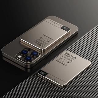 MagSafe 行動電源 移動電源 快充磁吸 無線充電, 鈦金色【優先消耗+雙彈窗】耳機手錶三合一,10000毫安【帶3C標識｜可上飛機】, 鈦金色, Q2