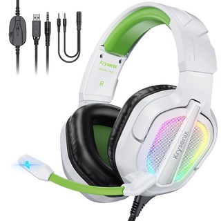 Krysenix PG2 유선 게이밍 헤드셋 PS4 PS5 XBOX 헤드폰 3D 사운드 RGB USB 노이즈 캔슬링 마이크, 화이트 그린