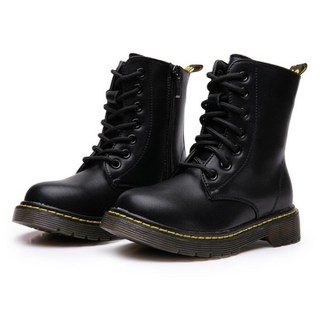 女童馬丁靴 中筒皮面防水短靴 黑色