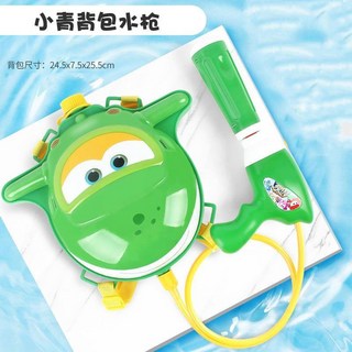 兒童水槍背包 奧特卡通造型抽拉式呲水玩具 男女童潑水節必備, 1個, 2昇【超級飛俠小青標配+護目鏡+一次性雨衣