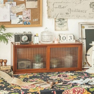 【Eze Art Deco】實木兩門桌上型置物櫃 木質收納櫃 玻璃滑門收納櫃 桌面收納櫃 小櫃子 化妝品收納盒