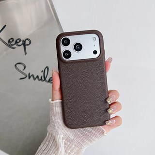 小衆高級感適用iPhone17純色皮革紋果粉16手機殼13/12軟殼11