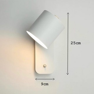 北歐床頭壁燈 按鈕式開關 可換式燈泡 臥室/房間/床前/護眼/可旋轉/帶開關/閱讀燈/馬卡龍壁燈, 白色款,附E27 菲力普 9W 3000K