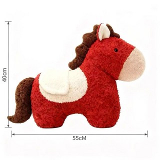 創意紅馬造型抱枕 55cm x 40cm 絨毛玩偶沙發客廳裝飾擺件 新年車載靠枕