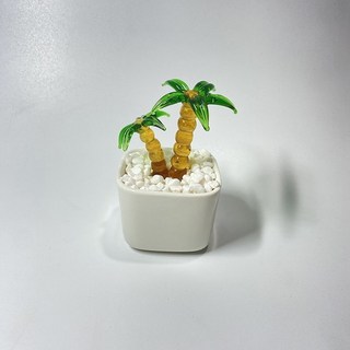 創意琉璃小擺件仿真多肉僊人掌豆芽植物盆栽辦公室玻璃工藝品禮物, 椰子樹, 1個