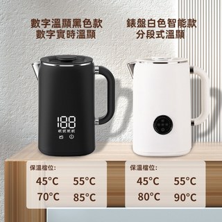 英冠 1.7L 智能溫控電熱水壺 雙層隔熱, 黑色數碼款（美規插頭110V）,1-499台