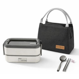 프로리빙 스텐인레스 2단 직장인 도시락 세트, 그레이, 1세트