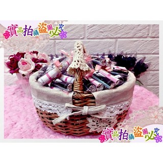 曼陀珠花籃組合 婚禮小物 結婚禮物 幼稚園慶生 兒童禮物 萬聖誕節 生日糖果 甜蜜分享, 1個, 50對曼陀珠+小提籃