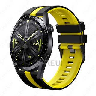 適用於華為 Watch GT6 46mm 矽膠腕帶 Huawei GT5/GT4 46mm 豎紋雙色錶帶, 黑黃,GT/GT2 Pro/GT2e, 1個