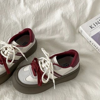 港風復古小衆厚底增高德訓鞋女款百搭撞色板鞋醜萌大頭休閒運動鞋