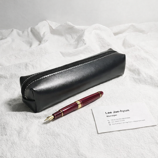 실버샤인 미니멀 가죽필통 대학생 직장인 고급 펜케이스, 1개, 다크 블랙