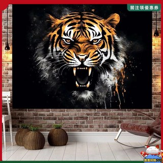 爆款霸氣老虎背景畫 老虎獅子裝飾掛毯 床頭個性畫 墻壁裝飾掛佈 玄關背景掛佈 墻佈 霸氣虎頭畫 個性裝飾掛畫, 沃夫克19,寬1米高0.7米送工具包