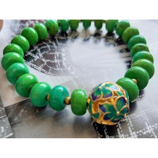 綠松石 珍藏彩繪砝瑯 老種湖水綠松石銅珠 手圍17cm 女生手珠 手鍊