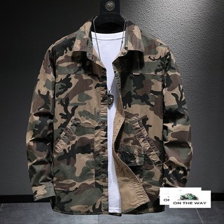 在路上 阿美咔嘰復古迷彩工裝外套 男 春季長袖 休閒襯衫 美式飛行員夾克