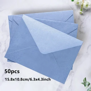 50 개/몫 파란색 봉투 18x13cm 중소기업 용품 120g 종이 메시지 엽서 초대장 결혼식 문구 포장, 01 50pcs 15.8x10.8cm
