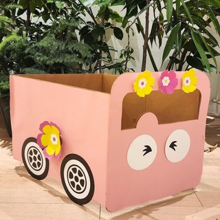 종이 박스 자동차 만들기 자동차극장 교통 놀이 DIY 키트 미아아트, 봄맞이핑크열차(본품+감정눈+바퀴+꽃+핑크래핑), 1개