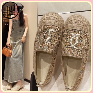 單鞋女小香風漁夫鞋2024新款韓版草編休閒懶人鞋透氣一腳蹬樂福鞋