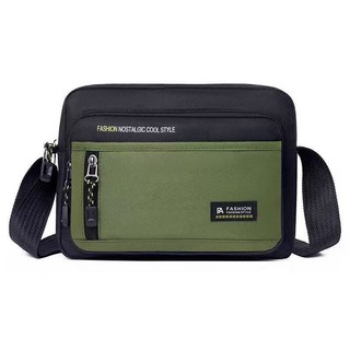 男士大容量牛津布單肩斜挎包 - 防水商務休閒手提戶外運動背包, 橫款豎啦鏈綠色