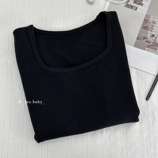 Fee現貨5色方領針織短袖上衣，韓系溫柔風針織衫，多色可選，展現鎖骨線條