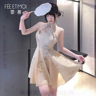 霏慕新中式A字露臀印花旗袍6246情趣內衣性感裸背古風制服