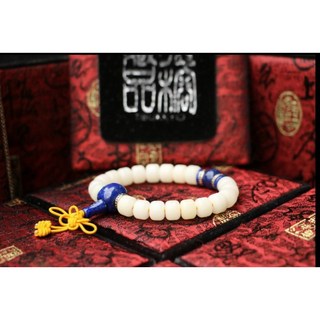 Tibukkyo白玉菩提7x9mm高拋天然奶白色、原礦無染色青金石乾磨佛教佛珠菩提子手串手珠, 1個