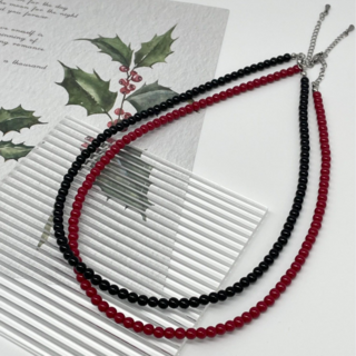 글라스펄 목걸이 레드 블랙 컬러 볼 목걸이