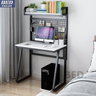 電腦桌一體書桌架書架書桌小戶型電腦桌台式家用臥室可移動書桌迷妳單人書架一體學生寫字台, 黑架淺胡桃色