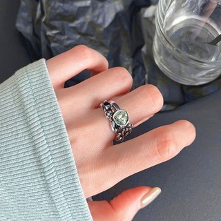 甜酷微鑲鋯石戒指女復古十字軍花s925銀開口指環嘻哈朋克食指戒潮小眾復古穿搭戒指 高級感戒指 嘻哈戒指 情人節送禮戒